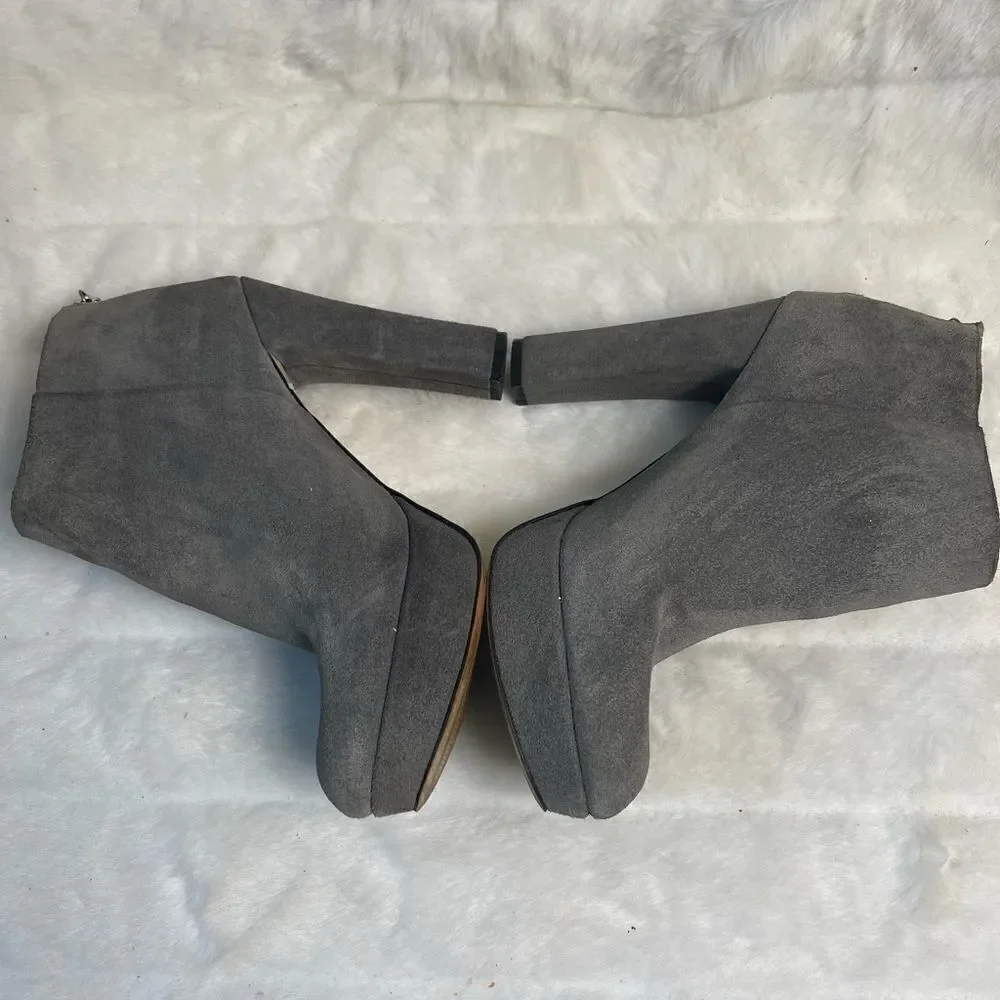 Michael Kors gray leather suede ankle platform boots with back zipper si…